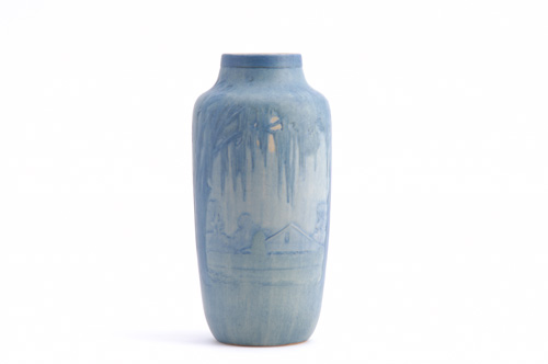 Appraisal: NEWCOMB COLLEGE Vase carved by Sadie Irvine with a cottage