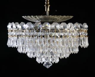 Appraisal: Schonbek Contemporary Schonbek brass and crystal -light ceiling mounted fixture