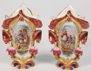 Appraisal: PAIR OF FRENCH OLD PARIS POLYCHROME VASES PAIR OF FRENCH