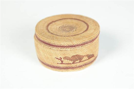 Appraisal: NATIVE AMERICAN LIDDED BASKET American ca - Finely woven round