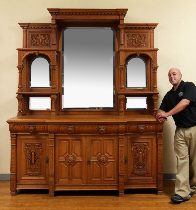 Appraisal: CARVED VICTORIAN OAK BACK BAR Top with shaped pediment over