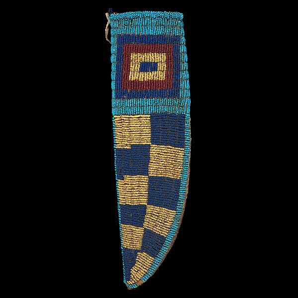 Appraisal: Sioux Beaded Buffalo Hide Beaded Knife Sheath sinew-sewn and formed