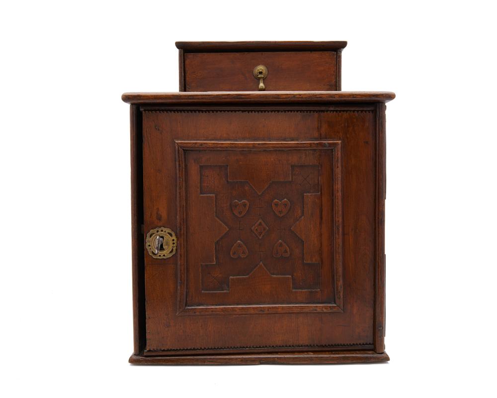 Appraisal: English Carved Walnut Spice Cabinet th century height in depth