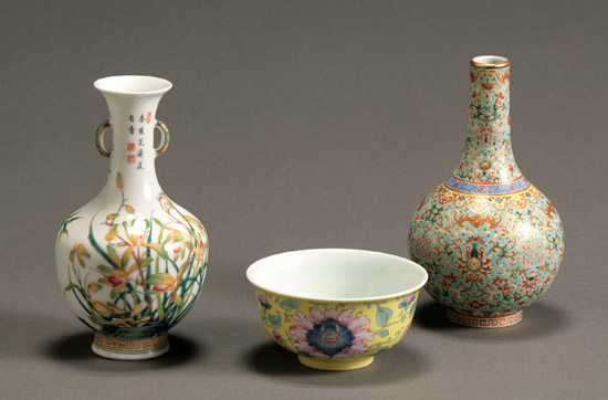 Appraisal: Two Chinese 'Famille Rose' Vases and a Bowl Post Republic