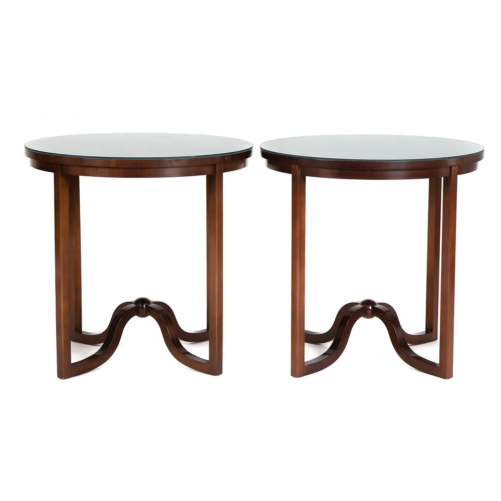 Appraisal: Pair of Baker Mahogany Round Occasional Tables Part of the