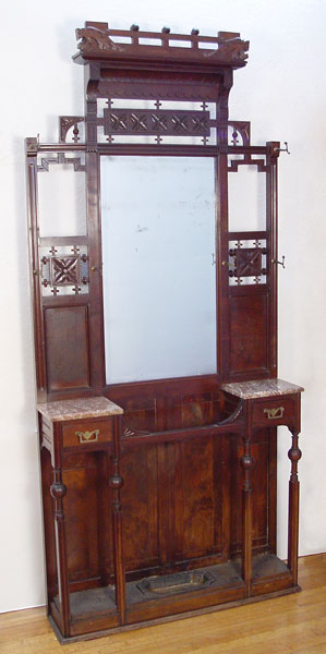 Appraisal: VICTORIAN MAHOGANY HALL STAND WITH MIRROR All original with hooks