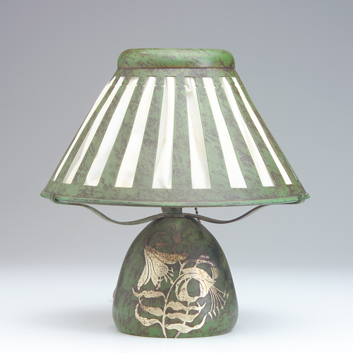 Appraisal: HEINTZ Sterling-on-Bronze boudoir lamp with a silver overlay of day