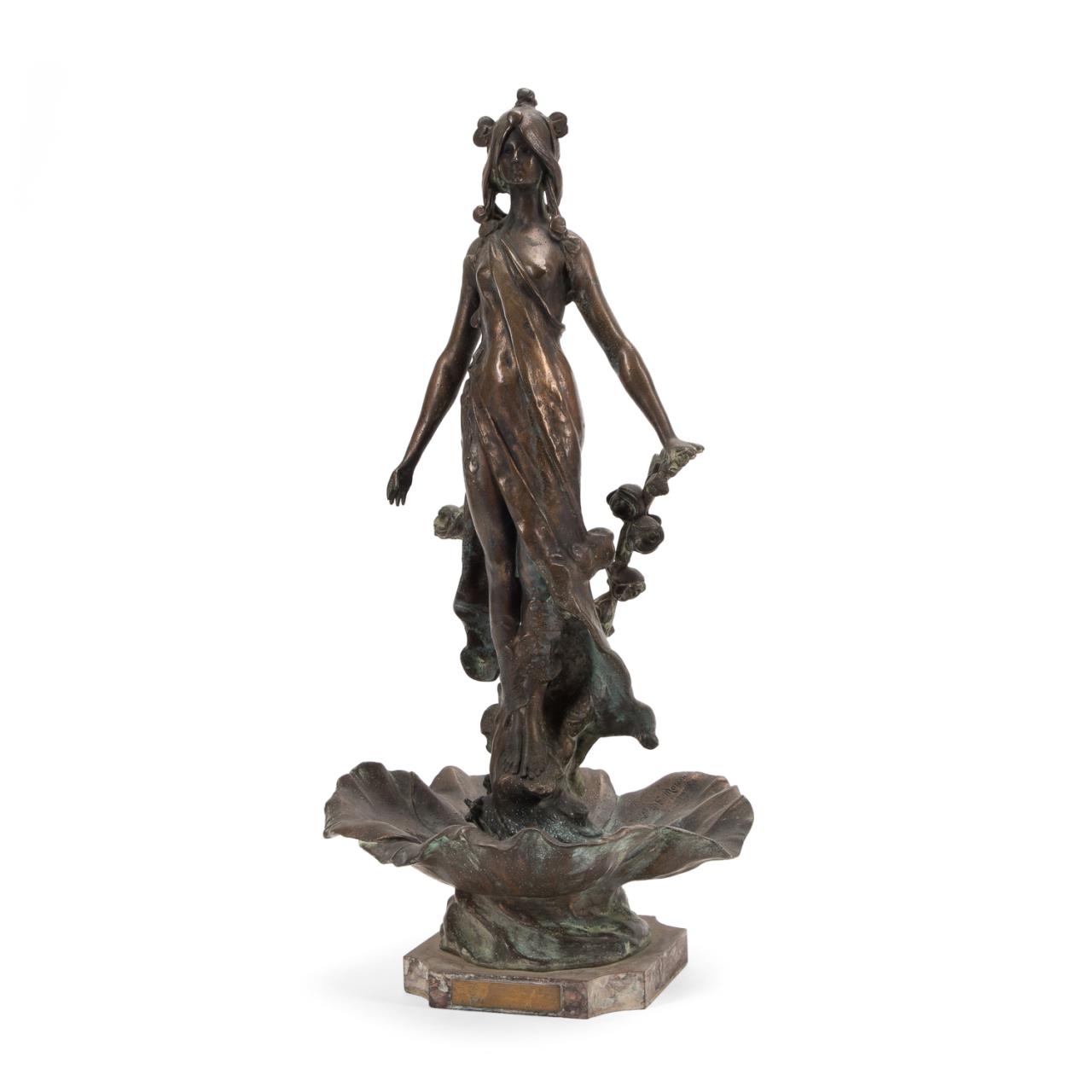 Appraisal: AFTER L F MOREAU FEMALE ART NOUVEAU BRONZE After Louis