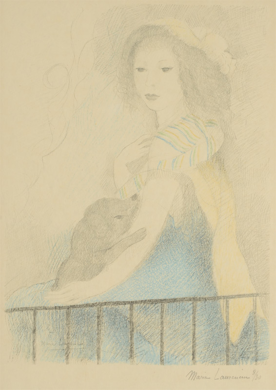 Appraisal: LAURENCIN Marie French - Young Girl with Dog Lithograph Sight