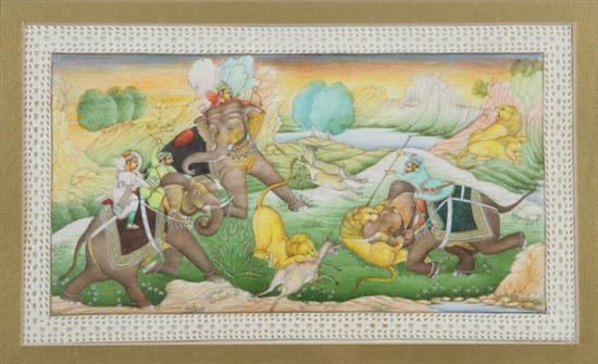 Appraisal: INDIAN SCHOOL th th century HUNTING SCENE Ink and color