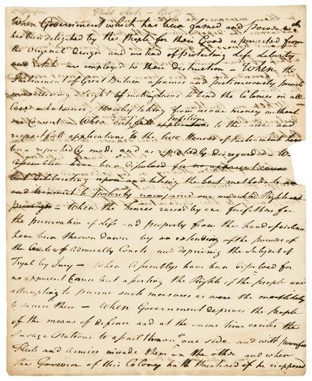 Appraisal: AMERICAN REVOLUTION -- Joseph JONES Autograph manuscript presumably a draft