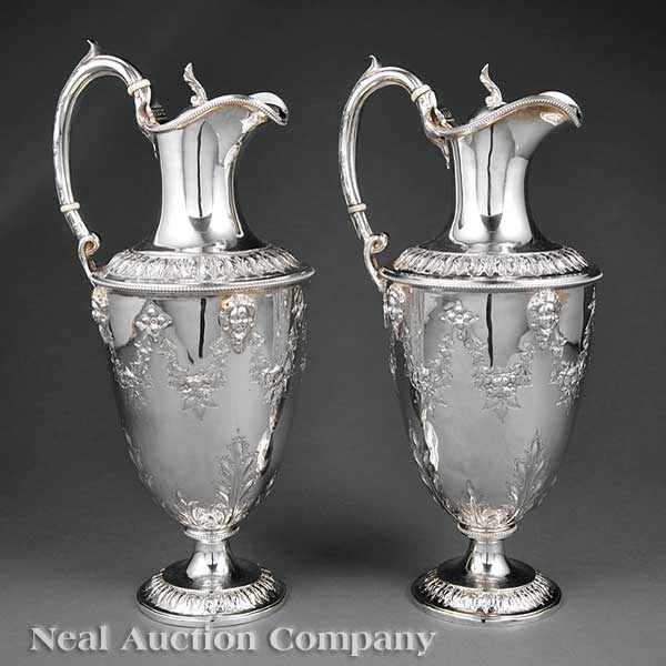 Appraisal: A Pair of Silverplate Claret Jugs in the Neoclassical Taste