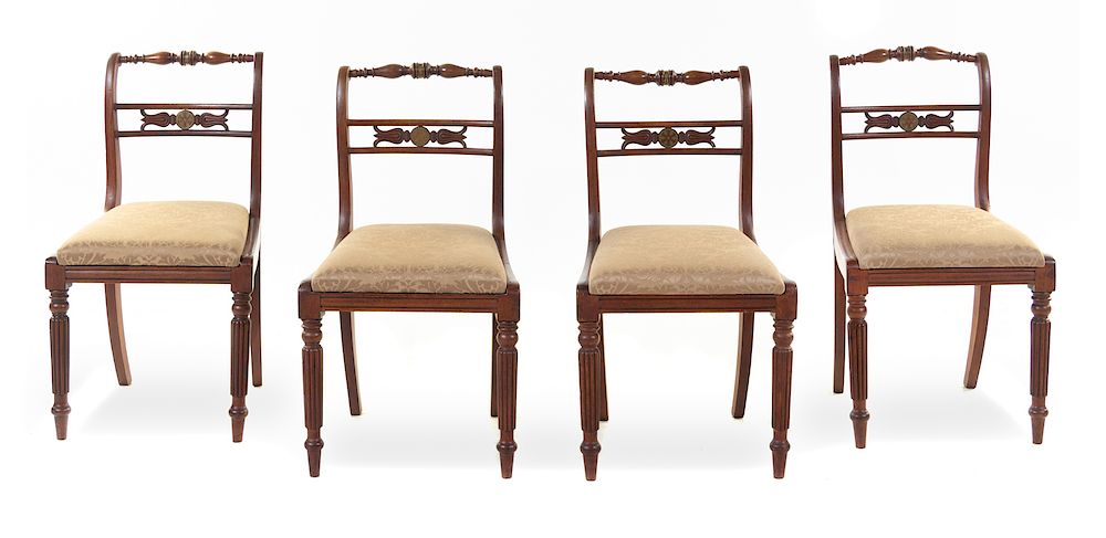 Appraisal: A Set of Four Regency Brass Inlaid Dining Chairs A