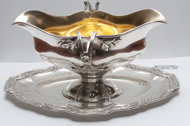 Appraisal: A GERMAN SILVER SAUCE BOAT ON STAND Maker's mark L