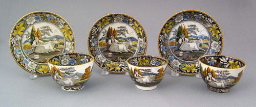 Appraisal: Three Salopian cups and saucers ca with decoration of a