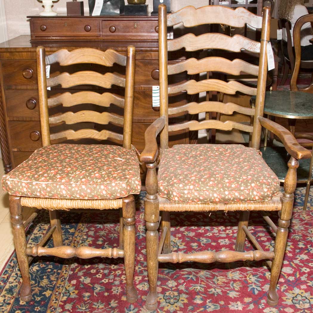 Appraisal: Set of Six Provincial Ladder Back Dining Chairs Together with