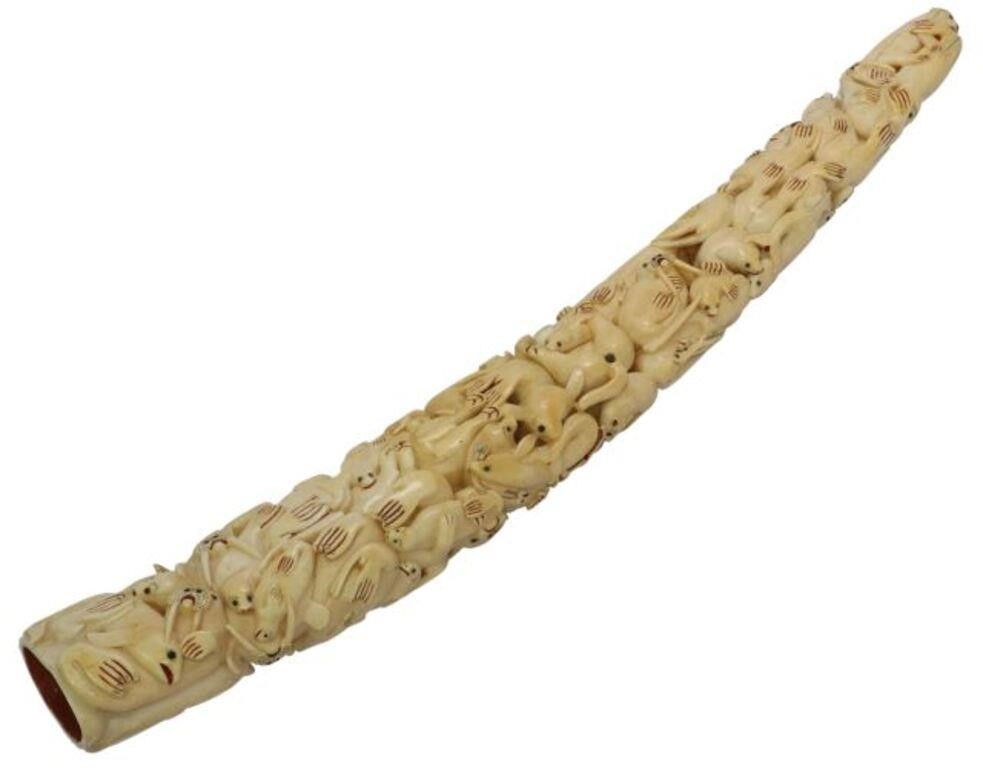 Appraisal: Exceptional Inuit highly carved walrus tusk c depicting more than