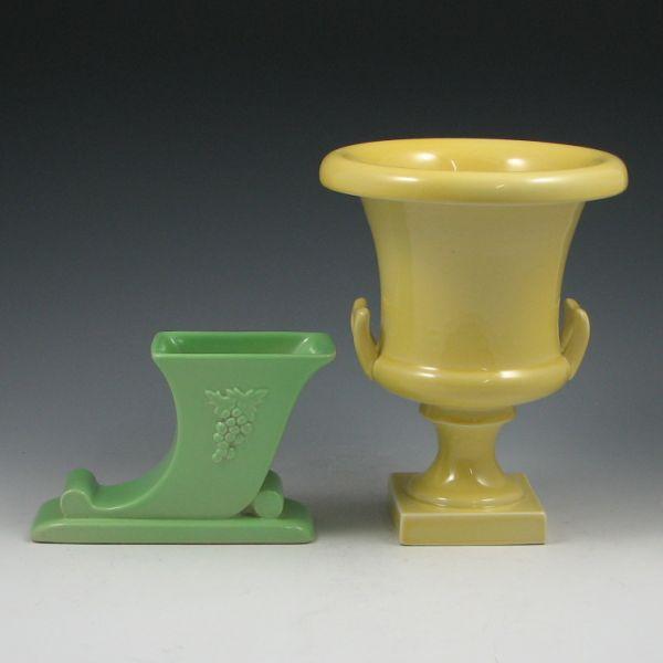 Appraisal: Trenton Pottery classical urn vase in yellow and green cornucopia