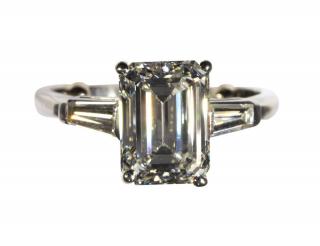 Appraisal: Emerald cut diamond and platinum ring Emerald cut diamond and