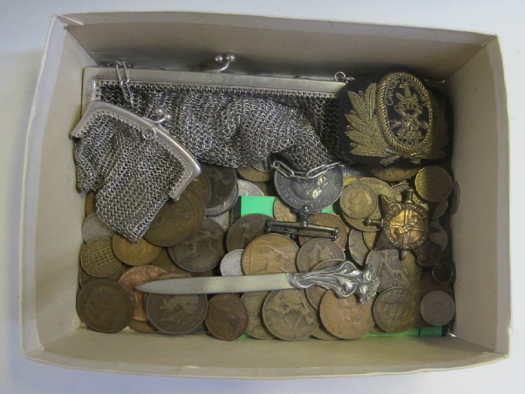 Appraisal: Lot comprising coins mesh purses letter opener etc