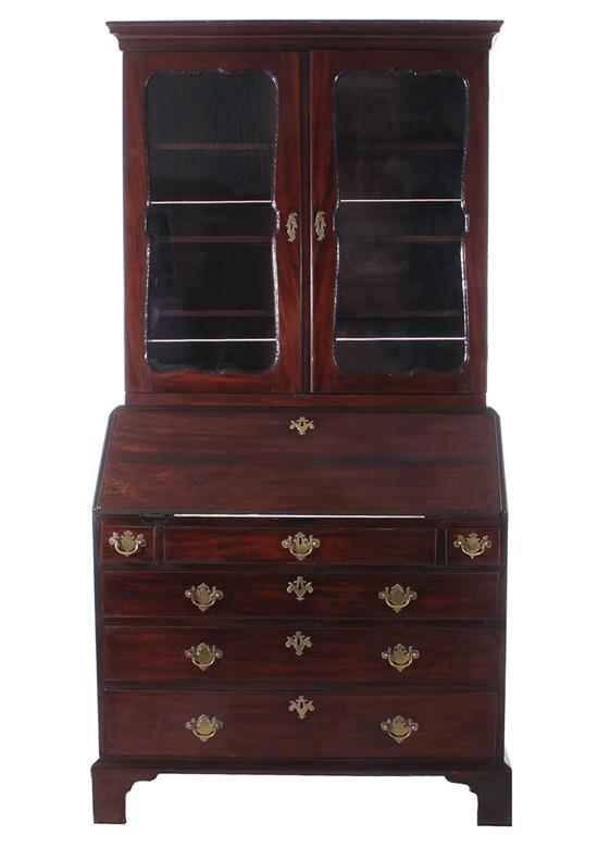 Appraisal: George III mahogany bureau bookcase circa molded cornice glazed doors