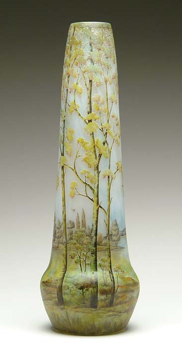 Appraisal: DAUM NANCY VASE Acid-etched and enameled springtime scenic vase with