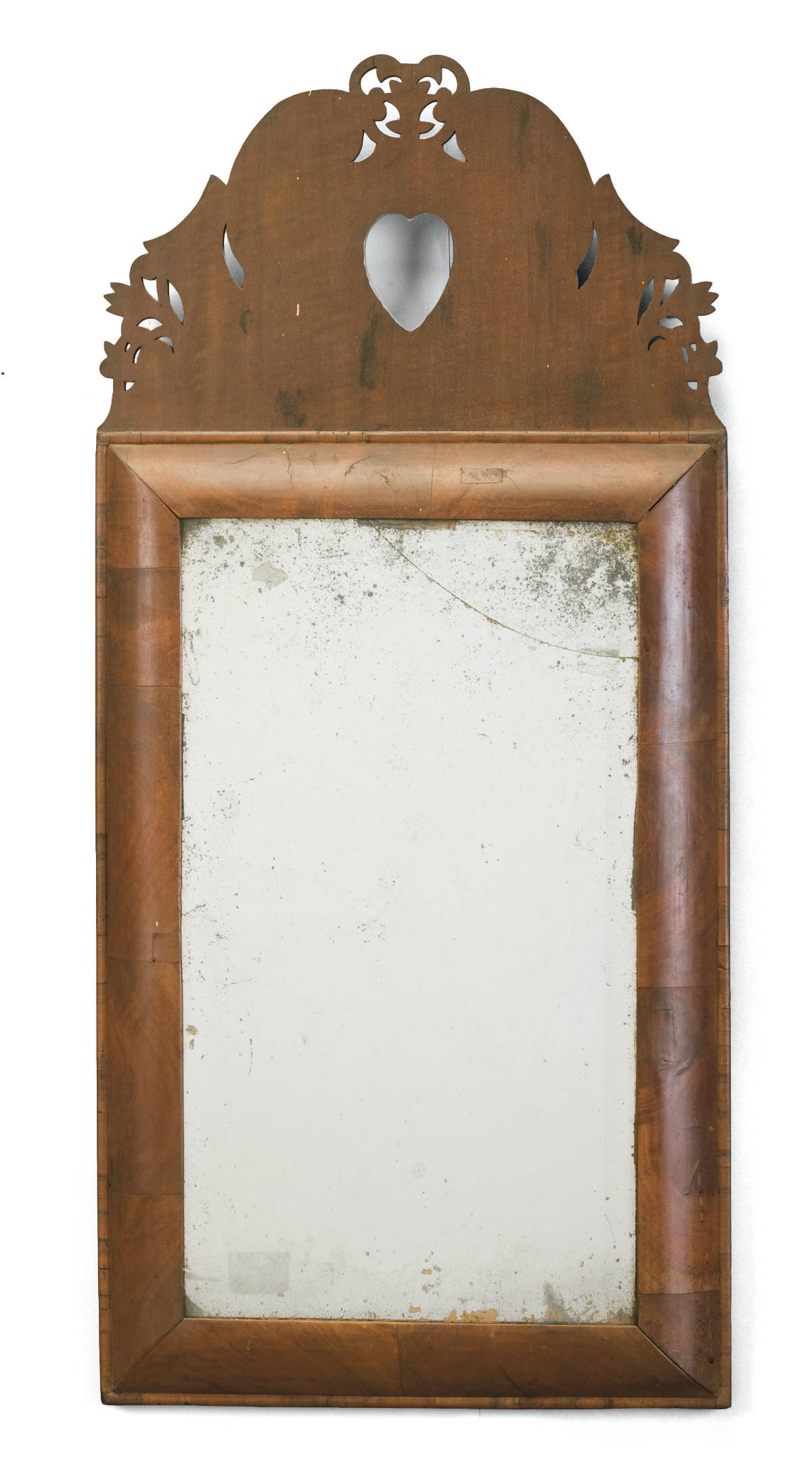 Appraisal: QUEEN ANNE WALNUT VENEERED MIRROR WITH PIERCED CREST AND HEART