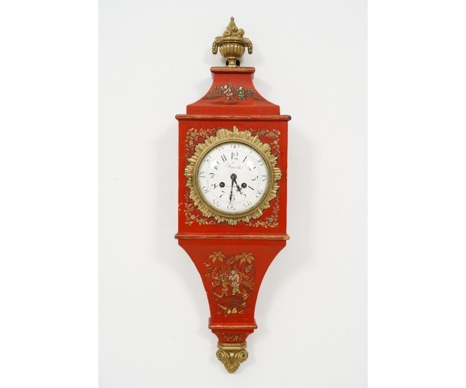 Appraisal: French red decorated wall clock signed Furel A Paris' h