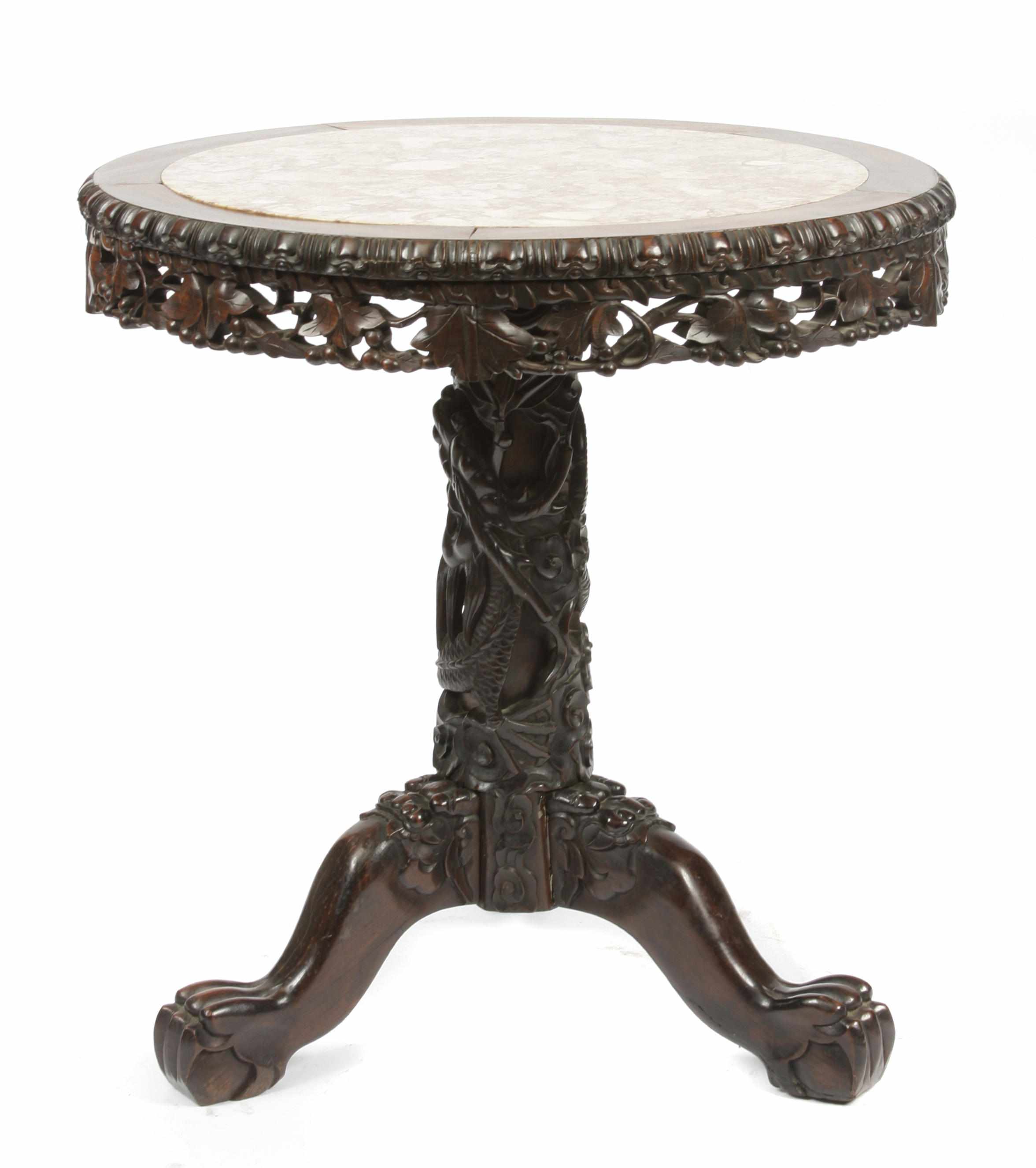 Appraisal: A Chinese hardwood and marble center table height in diameter