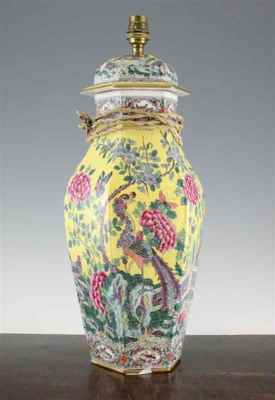 Appraisal: A Chinese famille rose hexagonal baluster vase and cover th