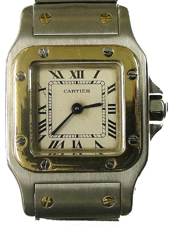 Appraisal: Cartier Santos lady's gold and stainless steel bracelet watch quartz