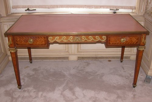 Appraisal: Title Louis XV-style Inlaid Bureau Plat with ormolu mounts tooled