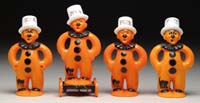 Appraisal: FOUR HARD-PLASTIC HALLOWEEN CLOWNS Two Pete clowns Zook clown and