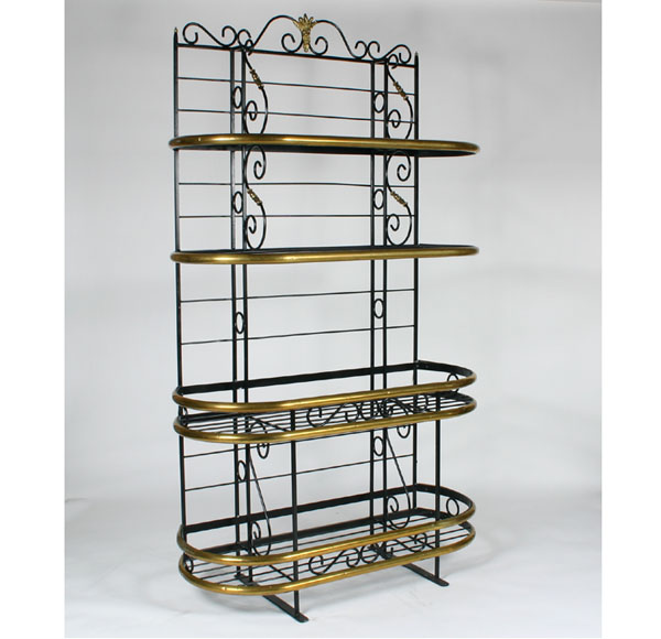 Appraisal: Large metal four tier baker's rack with decorative scrolls polished