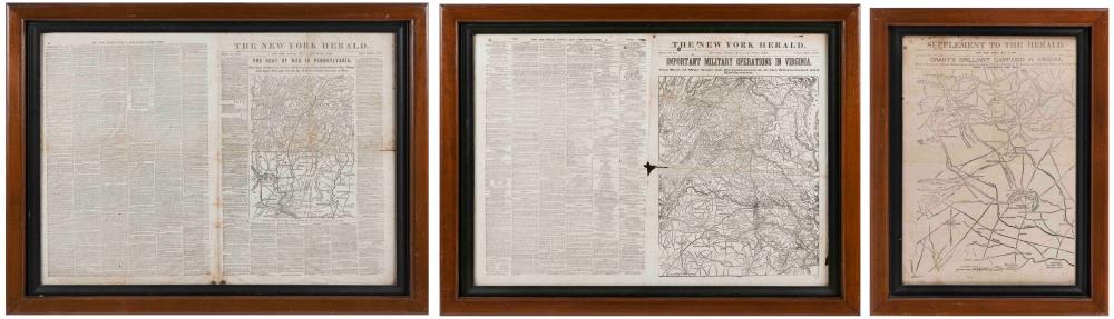 Appraisal: THREE CIVIL WAR-ERA ISSUES OF THE NEW YORK HERALD FRAMED