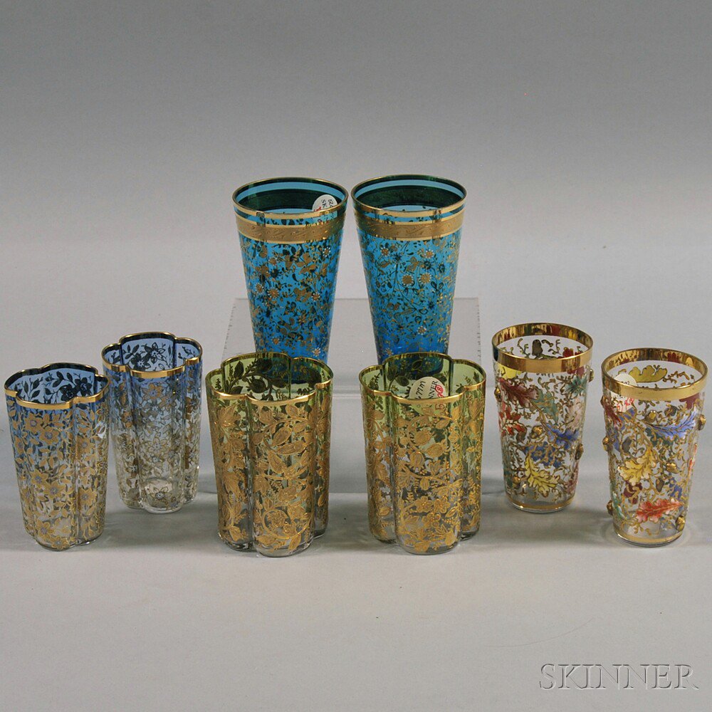 Appraisal: Four Pairs of Moser-type Glass Beakers late th century each