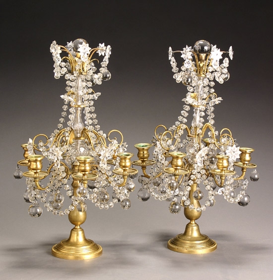 Appraisal: Pair of Louis XV Style Ormolu and Cut Glass Six-Light