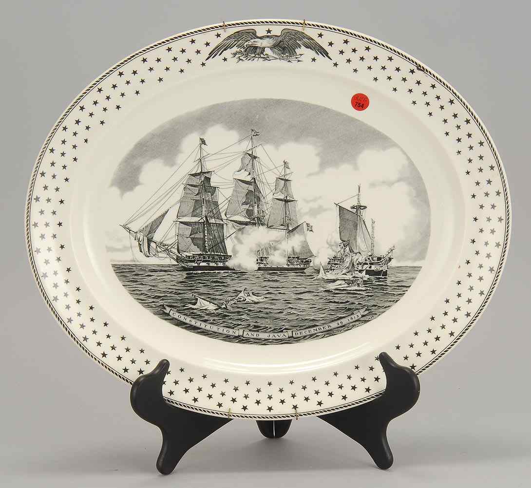 Appraisal: WEDGWOOD CREAMWARE PLATTER th CenturyWith black transfer decoration of Constitution