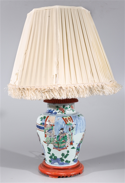 Appraisal: Chinese famille verte enameled porcelain vase mounted as lamp as-is