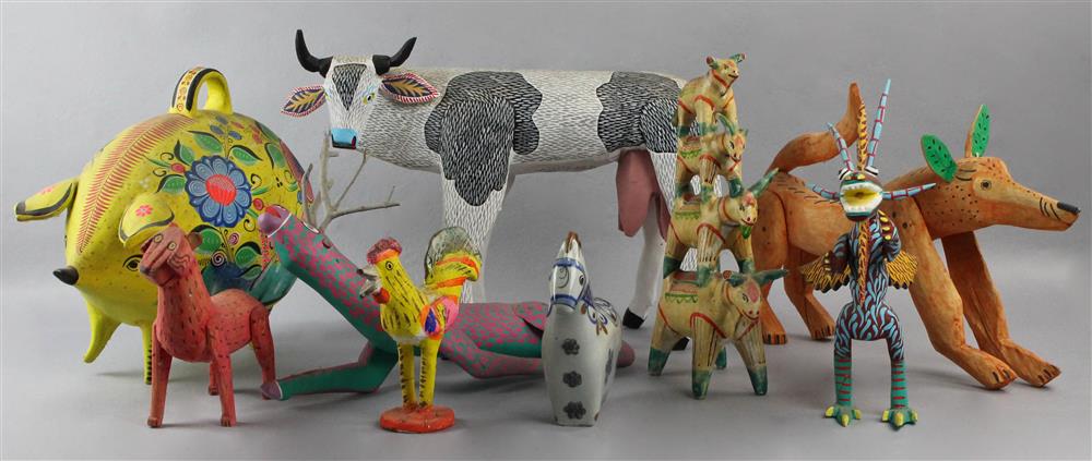 Appraisal: COLLECTION OF MEXICAN FOLK ART ANIMALS INCLUDING COW BY ZENON