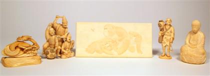 Appraisal: Six Japanese carved elephant ivory items th th century