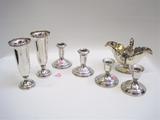 Appraisal: SEVEN PIECES OF STERLING SILVER pair English vases hallmarked city