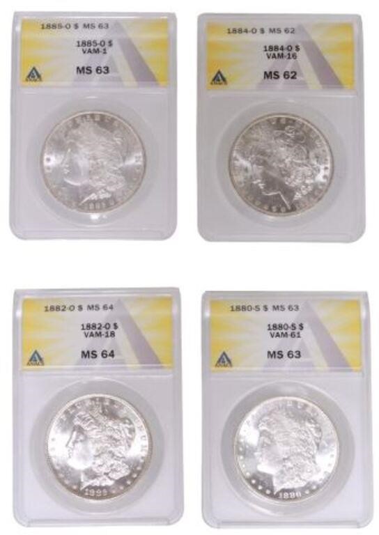 Appraisal: lot of US Morgan ANACS graded silver dollars housed in