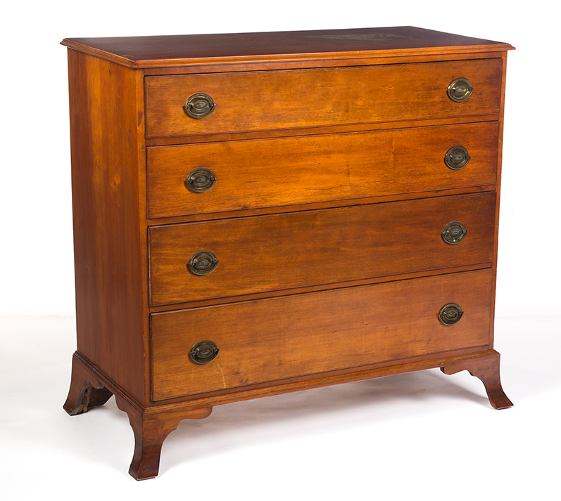 Appraisal: FRENCH-FOOT FOUR-DRAWER CHEST American st quarter- th century cherry with