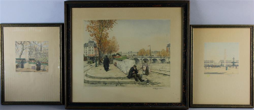 Appraisal: FRENCH SCHOOL TH CENTURY THREE PARISIAN CITY SCENES Group of