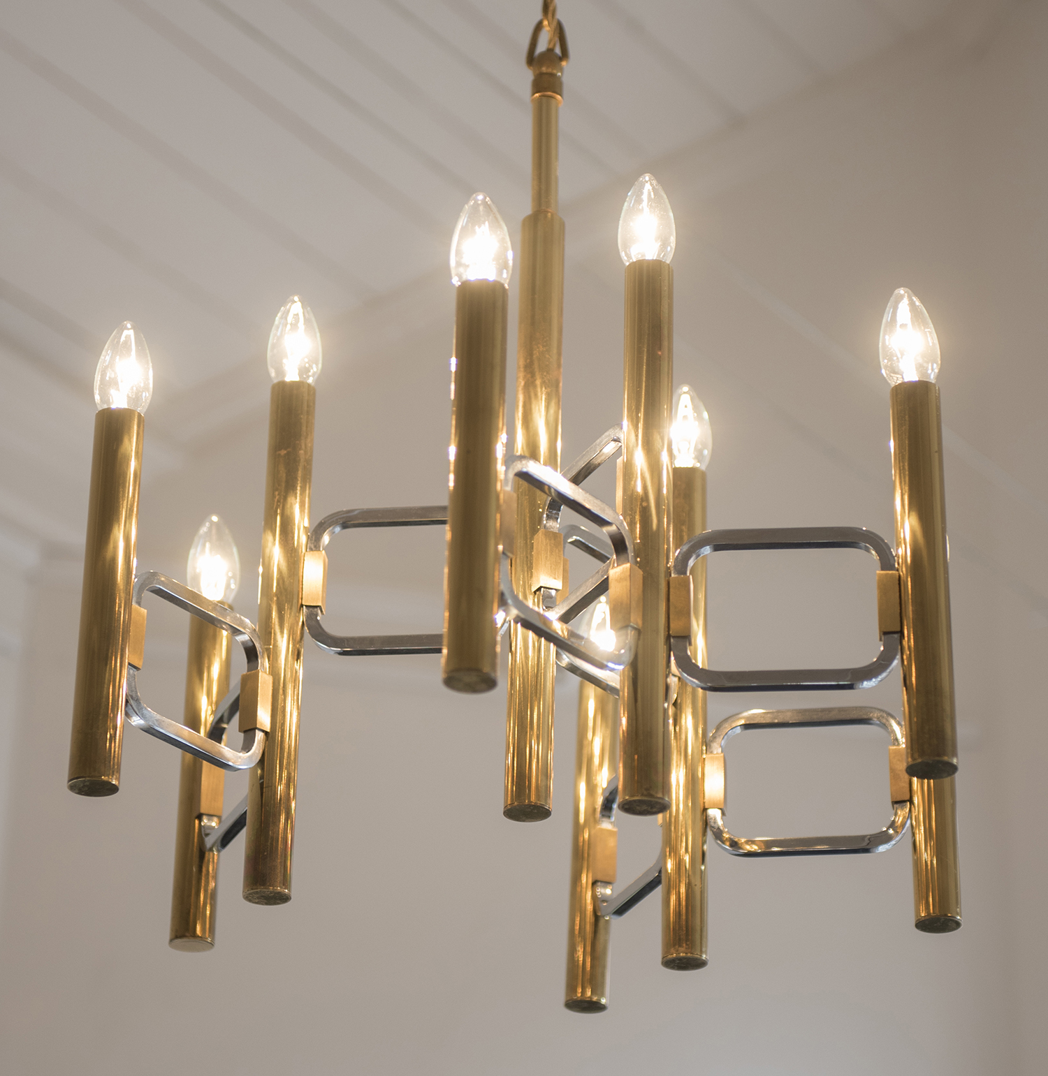 Appraisal: GAETANO SCIOLARI CHANDELIER Gilt and Chrome globes Italy c s