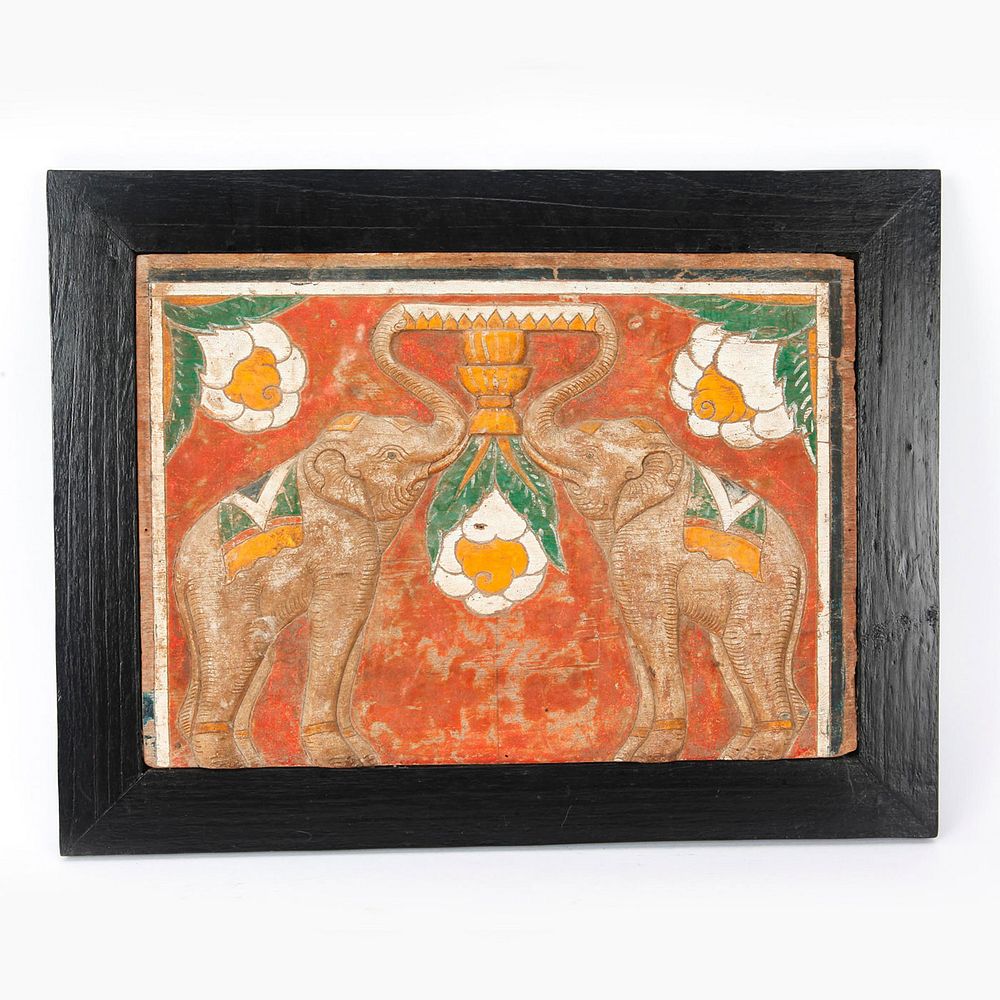 Appraisal: TH C CARVED WOODEN ELEPHANT WALL PLAQUE Handcrafted teak wood