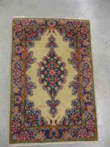 Appraisal: Kerman Persian Handmade Mat semi-antique ivory field some wear '