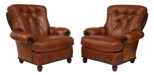 Appraisal: pair Italian lounge chairs th c in leather upholstery with