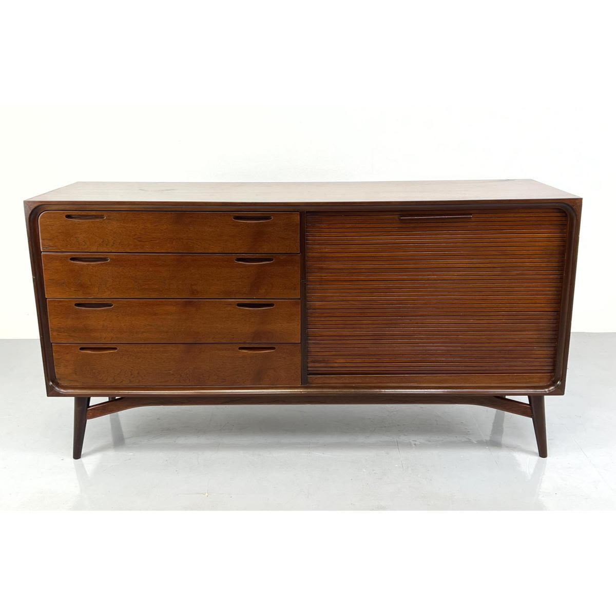 Appraisal: Tambour Door Modernist Credenza Raised on stylish legs Dimensions H